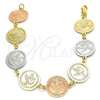 Pulsera Elegante 03.63.2045.07 Oro Laminado, Diseño de Pajaro, Pulido, Tres Tonos (15 MM Thickness, 7 Inches Length)