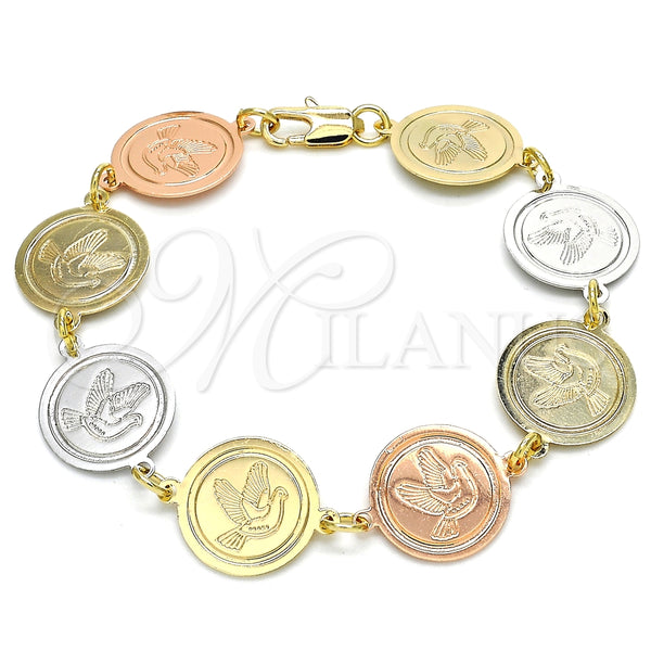 Pulsera Elegante 03.63.2045.07 Oro Laminado, Diseño de Pajaro, Pulido, Tres Tonos (15 MM Thickness, 7 Inches Length)