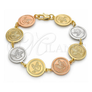 Pulsera Elegante 03.63.2045.07 Oro Laminado, Diseño de Pajaro, Pulido, Tres Tonos (Grosor 15 MM, 7 Pulgadas de Largo)