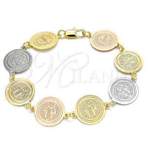 Pulsera Elegante 03.63.2047.07 Oro Laminado, Diseño de San Benito, Pulido, Tres Tonos (15 MM Thickness, 7 Inches Length)