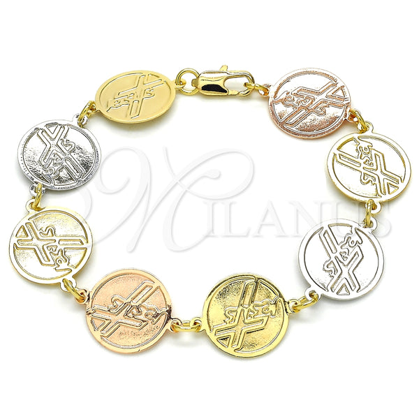 Pulsera Elegante 03.63.2048.07 Oro Laminado, Diseño de Cruz, Pulido, Tres Tonos (15 MM Thickness, 7 Inches Length)