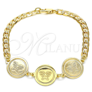 Pulsera Elegante 03.63.2049.08 Oro Laminado, Diseño de Mariposa, Pulido, Tono Dorado (05 MM Thickness, 8 Inches Length)