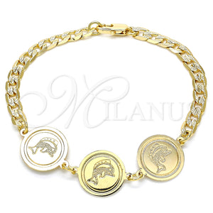 Pulsera Elegante 03.63.2053.08 Oro Laminado, Diseño de Delfín, Pulido, Tono Dorado (05 MM Thickness, 8 Inches Length)
