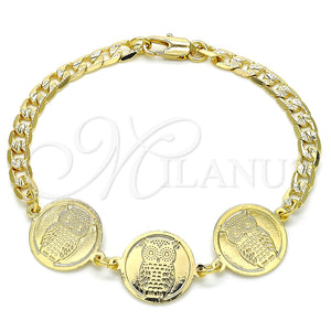 Pulsera Elegante 03.63.2054.08 Oro Laminado, Diseño de Búho, Pulido, Tono Dorado (05 MM Thickness, 8 Inches Length)