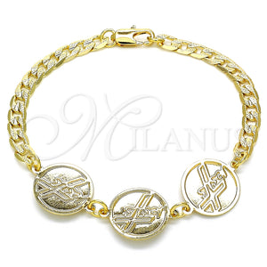 Pulsera Elegante 03.63.2055.08 Oro Laminado, Diseño de Cruz, Pulido, Tono Dorado (05 MM Thickness, 8 Inches Length)