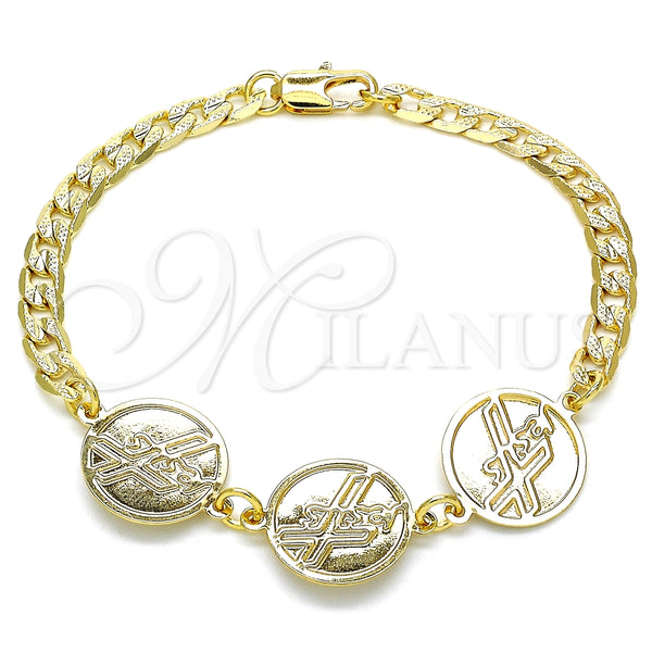 Pulsera Elegante 03.63.2055.08 Oro Laminado, Diseño de Cruz, Pulido, Tono Dorado (05 MM Thickness, 8 Inches Length)