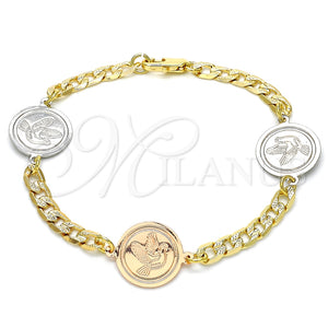 Pulsera Elegante 03.63.2056.08 Oro Laminado, Diseño de Pajaro, Pulido, Dos Tonos (05 MM Thickness, 8 Inches Length)