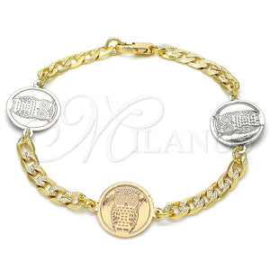 Pulsera Elegante 03.63.2057.08 Oro Laminado, Diseño de Búho, Pulido, Dos Tonos (05 MM Thickness, 8 Inches Length)