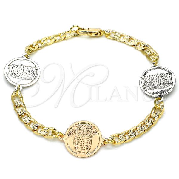 Pulsera Elegante 03.63.2057.08 Oro Laminado, Diseño de Búho, Pulido, Dos Tonos (05 MM Thickness, 8 Inches Length)