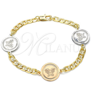 Pulsera Elegante 03.63.2058.08 Oro Laminado, Diseño de Mariposa, Pulido, Dos Tonos (05 MM Thickness, 8 Inches Length)
