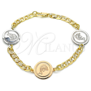 Pulsera Elegante 03.63.2059.08 Oro Laminado, Diseño de Delfín, Pulido, Dos Tonos (05 MM Thickness, 8 Inches Length)