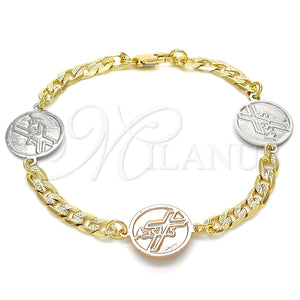 Pulsera Elegante 03.63.2061.08 Oro Laminado, Diseño de Cruz, Pulido, Dos Tonos (05 MM Thickness, 8 Inches Length)