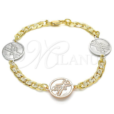 Pulsera Elegante 03.63.2061.08 Oro Laminado, Diseño de Cruz, Pulido, Dos Tonos (05 MM Thickness, 8 Inches Length)