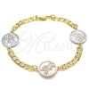 Pulsera Elegante 03.63.2061.08 Oro Laminado, Diseño de Cruz, Pulido, Dos Tonos (05 MM Thickness, 8 Inches Length)