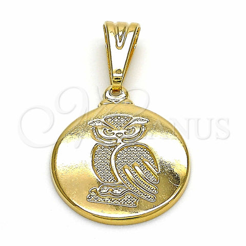 Dije Elegante 05.32.0064 Oro Laminado, Diseño de Búho, Pulido, Tono Dorado