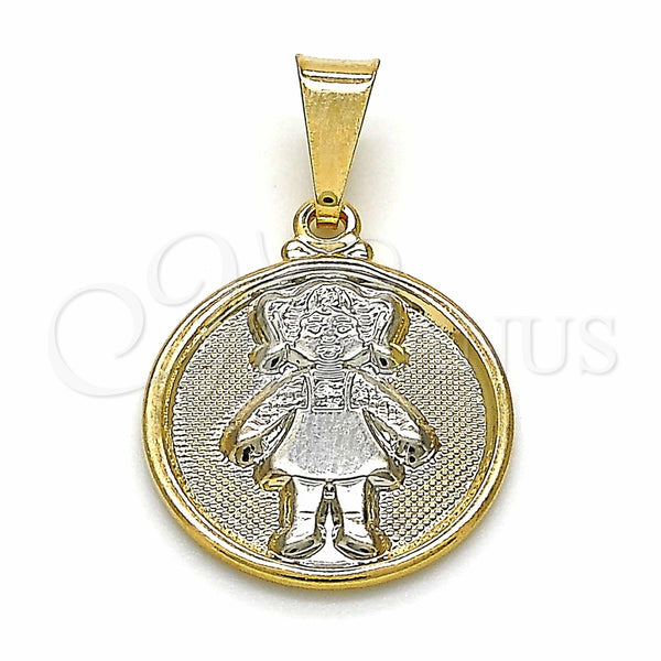 Dije Elegante 05.32.0067 Oro Laminado, Diseño de Niñita Pequeña, Mate, Dos Tonos