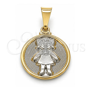 Dije Elegante 05.32.0067 Oro Laminado, Diseño de Niñita Pequeña, Mate, Dos Tonos