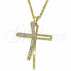 Dije Religioso 05.09.0076 Oro Laminado, Diseño de Cruz, con Blanca Zirconia Cubica, Pulido, Tono Dorado