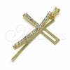 Dije Religioso 05.09.0076 Oro Laminado, Diseño de Cruz, con Blanca Zirconia Cubica, Pulido, Tono Dorado