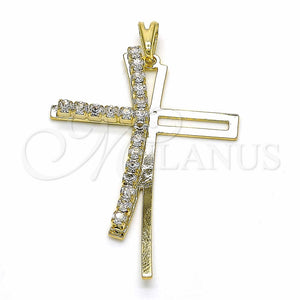 Dije Religioso 05.09.0076 Oro Laminado, Diseño de Cruz, con Blanca Zirconia Cubica, Pulido, Tono Dorado