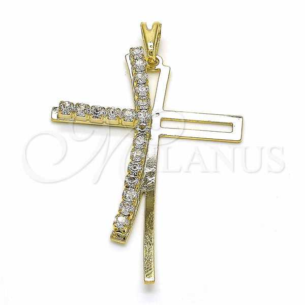 Dije Religioso 05.09.0076 Oro Laminado, Diseño de Cruz, con Blanca Zirconia Cubica, Pulido, Tono Dorado