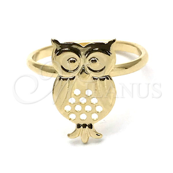 Anillo Elegante 01.09.0001.06 Oro Laminado, Diseño de Búho, Pulido, Tono Dorado (Size 6)