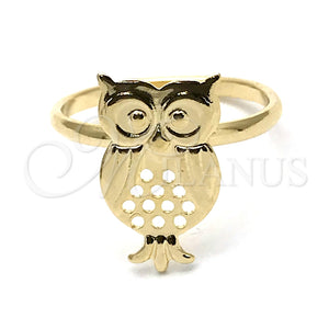Anillo Elegante 01.09.0001.08 Oro Laminado, Diseño de Búho, Pulido, Tono Dorado (Size 8)