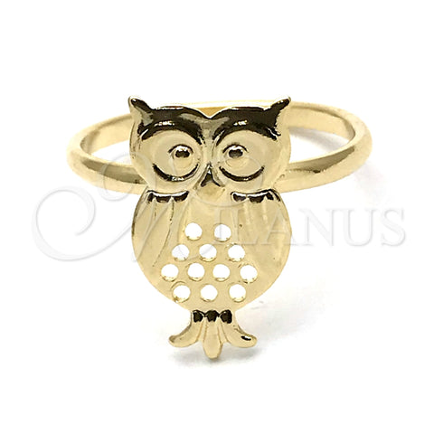 Anillo Elegante 01.09.0001.08 Oro Laminado, Diseño de Búho, Pulido, Tono Dorado (Size 8)