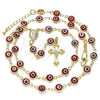 Rosario Mediano 09.63.0107.2.18 Oro Laminado, Diseño de Guadalupe y Crucifijo, Resinado Rojo, Tono Dorado