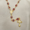 Rosario Mediano 09.63.0107.2.18 Oro Laminado, Diseño de Guadalupe y Crucifijo, Resinado Rojo, Tono Dorado