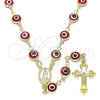 Rosario Mediano 09.63.0107.2.18 Oro Laminado, Diseño de Guadalupe y Crucifijo, Resinado Rojo, Tono Dorado