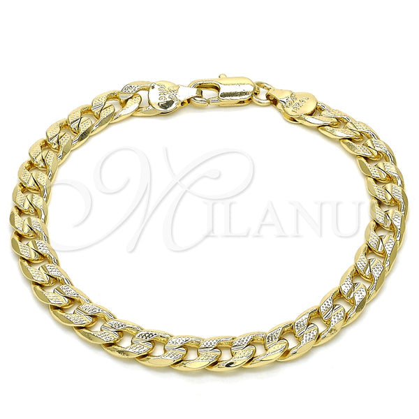Pulsera Básica 04.213.0164.07 Oro Laminado, Diseño de Cubana, Pulido, Tono Dorado (Calibre 140, Grosor 06 MM, 8 Pulgadas de Largo)