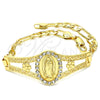 Pulsera Elegante 03.253.0025.1.08 Oro Laminado, Diseño de Guadalupe y Flor, con Blanca Cristal, Pulido, Tono Dorado (05 MM Thickness, 8 Inches Length)