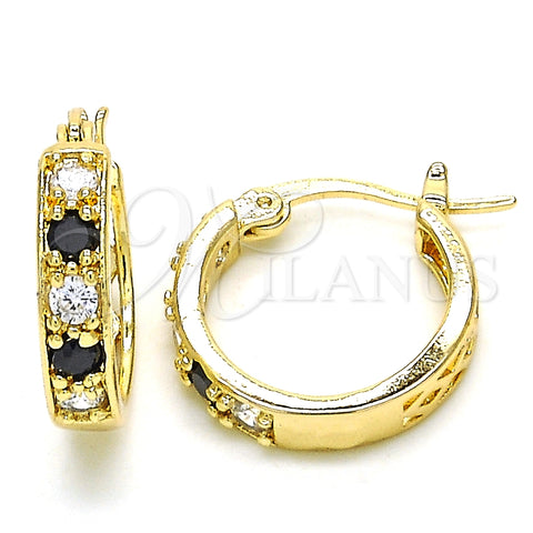 Argolla Pequeña 02.210.0279.3.20 Oro Laminado, con Negro and Blanca Zirconia Cubica, Pulido, Tono Dorado
