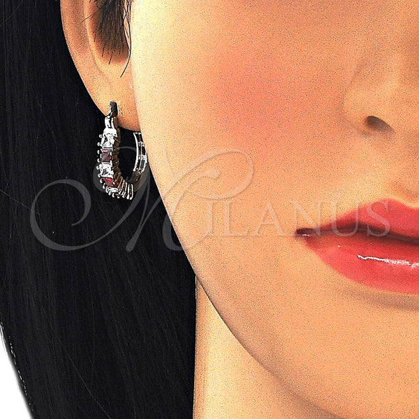 Argolla Pequeña 02.210.0280.6.15 Rodio Laminado, con Zirconia Cubica Granate y Blanca, Pulido, Rodinado