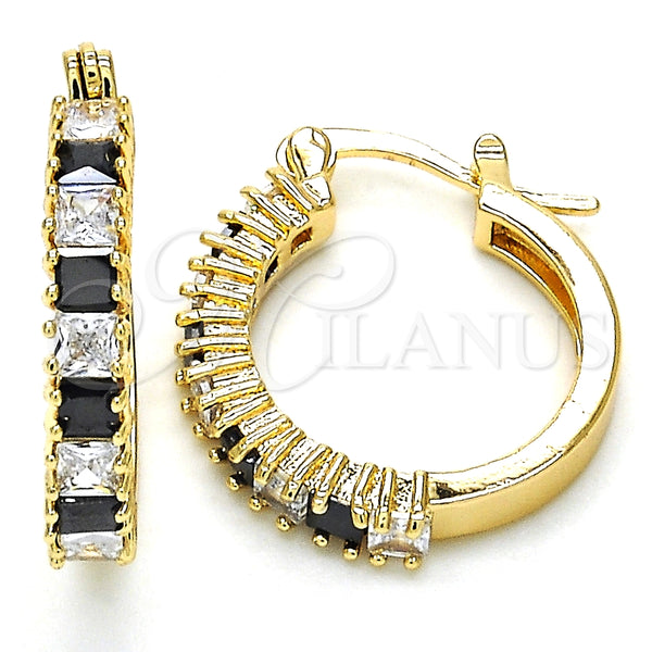 Argolla Pequeña 02.210.0281.3.20 Oro Laminado, con Negro and Blanca Zirconia Cubica, Pulido, Tono Dorado