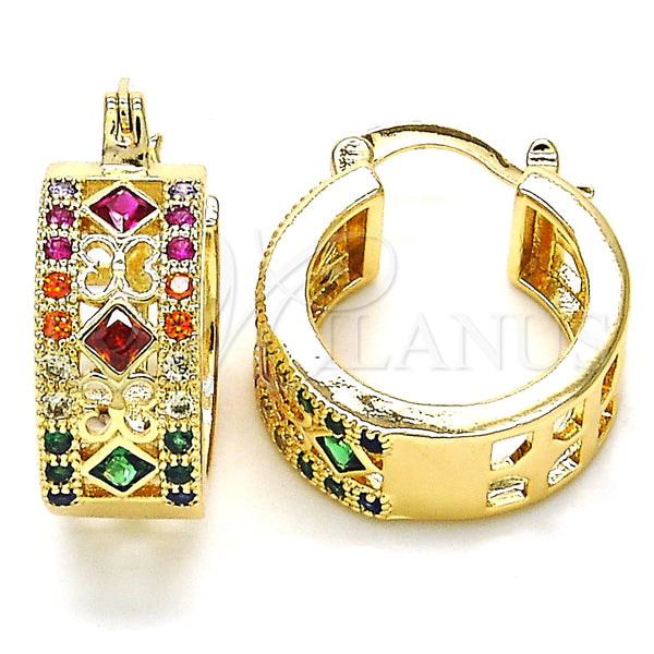 Argolla Pequeña 02.210.0282.4.20 Oro Laminado, con Multicolor Zirconia Cubica, Pulido, Tono Dorado