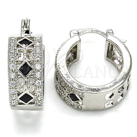 Argolla Pequeña 02.210.0282.8.20 Rodio Laminado, con Zirconia Cubica Negro y Blanca, Pulido, Rodinado