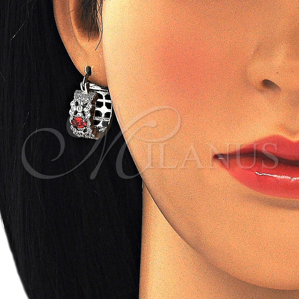 Argolla Pequeña 02.210.0285.6.20 Rodio Laminado, con Zirconia Cubica Granate y Blanca, Pulido, Rodinado