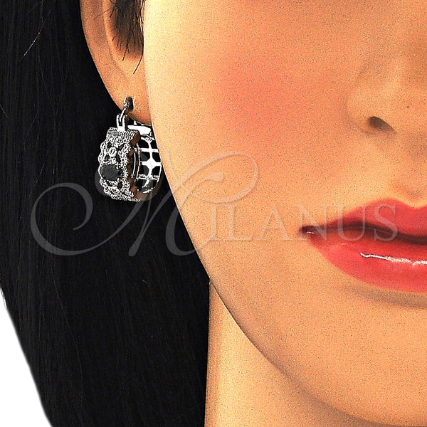 Argolla Pequeña 02.210.0285.8.20 Rodio Laminado, con Zirconia Cubica Negro y Blanca, Pulido, Rodinado