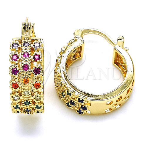 Argolla Pequeña 02.210.0288.3.20 Oro Laminado, con Multicolor Zirconia Cubica, Pulido, Tono Dorado