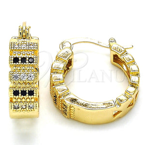 Argolla Pequeña 02.210.0289.2.20 Oro Laminado, con Negro and Blanca Micro Pave, Pulido, Tono Dorado