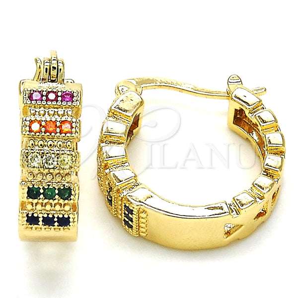 Argolla Pequeña 02.210.0289.3.20 Oro Laminado, con Multicolor Micro Pave, Pulido, Tono Dorado