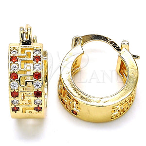 Argolla Pequeña 02.210.0292.1.15 Oro Laminado, Diseño de Llave Griega, con Granate and Blanca Zirconia Cubica, Pulido, Tono Dorado