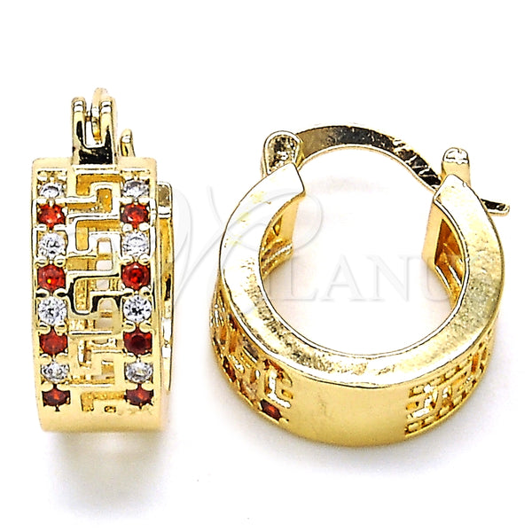 Argolla Pequeña 02.210.0292.1.15 Oro Laminado, Diseño de Llave Griega, con Granate and Blanca Zirconia Cubica, Pulido, Tono Dorado