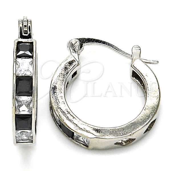 Argolla Pequeña 02.210.0294.8.20 Rodio Laminado, con Zirconia Cubica Negro y Blanca, Pulido, Rodinado