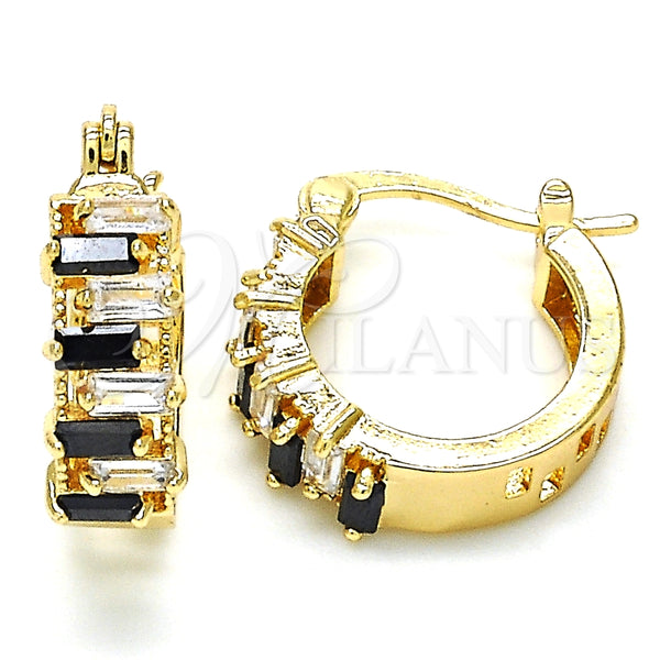 Argolla Pequeña 02.210.0295.3.15 Oro Laminado, Diseño de Baguette, con Negro and Blanca Zirconia Cubica, Pulido, Tono Dorado