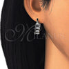 Argolla Pequeña 02.210.0295.5.15 Rodio Laminado, Diseño de Baguette, con Zirconia Cubica Negro y Blanca, Pulido, Rodinado