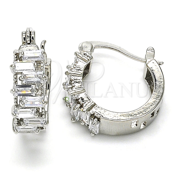 Argolla Pequeña 02.210.0295.6.15 Rodio Laminado, Diseño de Baguette, con Zirconia Cubica Blanca, Pulido, Rodinado