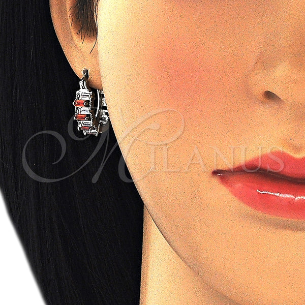 Argolla Pequeña 02.210.0295.7.15 Rodio Laminado, Diseño de Baguette, con Zirconia Cubica Granate y Blanca, Pulido, Rodinado